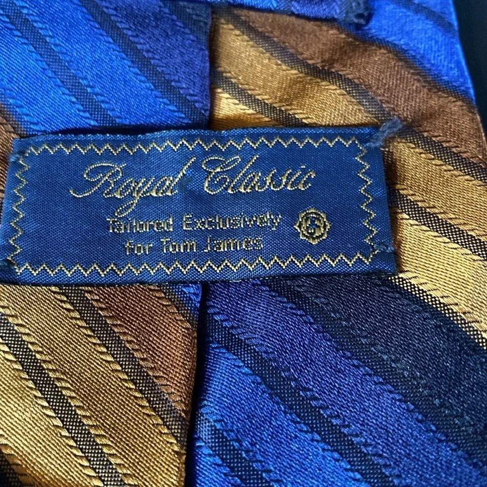Royal Classic for Tom James Rep Silk Tie Gold Mid Blue Bronze US Made